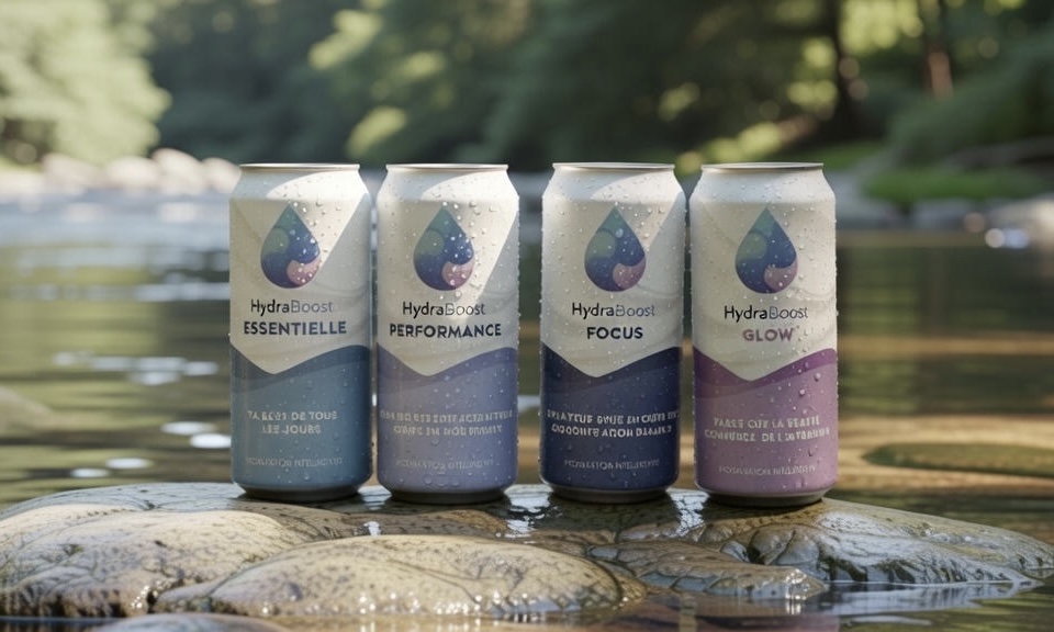 Les 4 canettes hydraboost mouiller sur un rocher dans une rivière