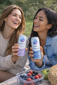 2 files qui souris et tiennent des canettes hydraboost dans leurs mains