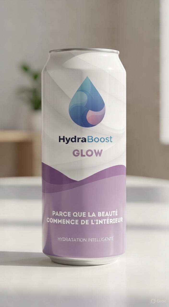 Canettes hydrabost glow sur une table en blanche