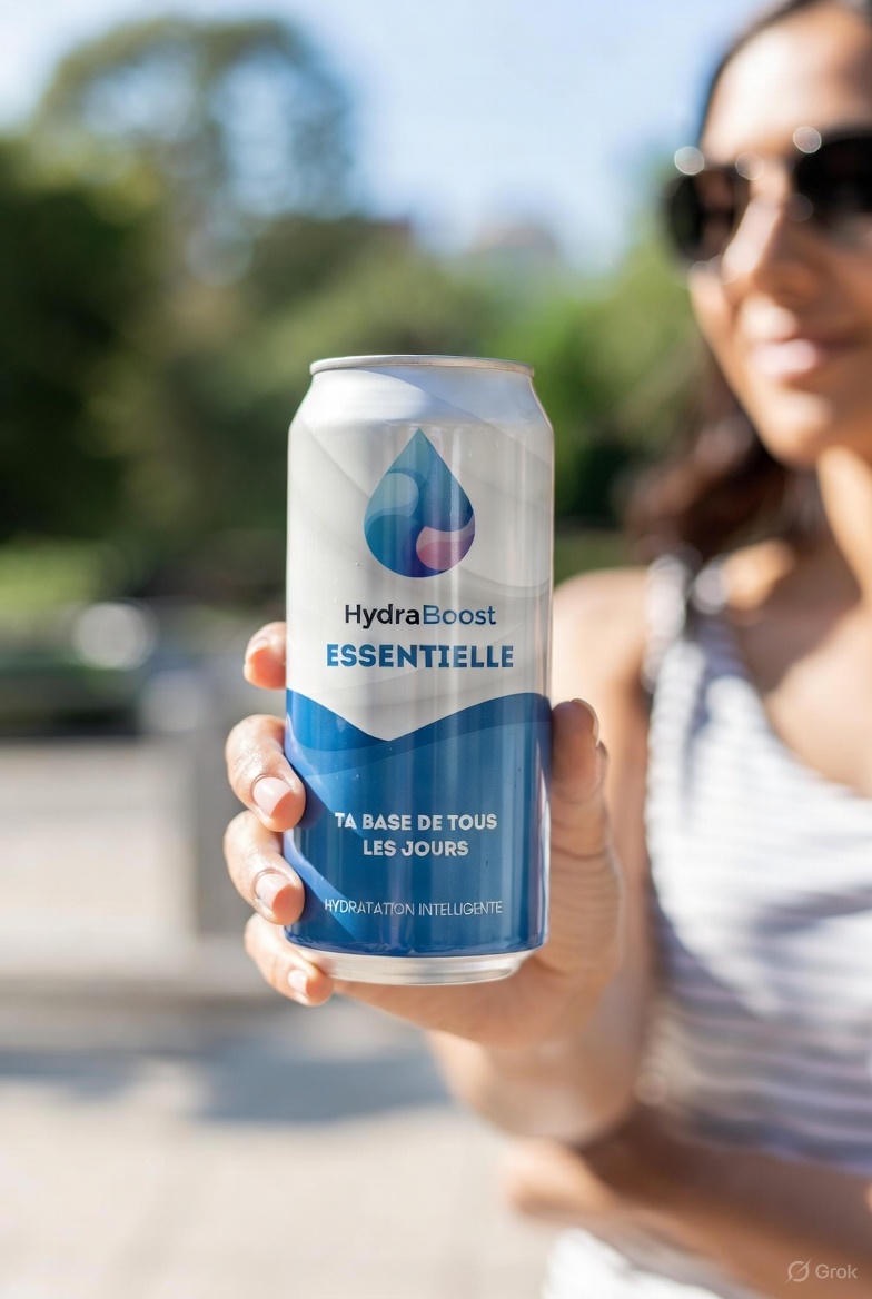 femme qui tend une canette hydraboost essentielle.