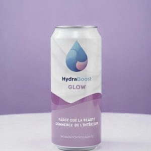 canettes Hydraboost glow avec un fond rose