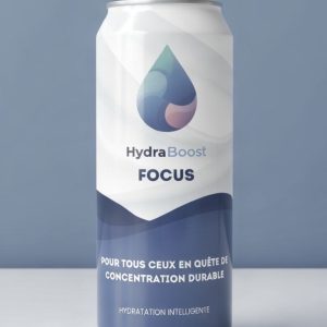Gros plan canette hydraboost focus sur un fond bleu
